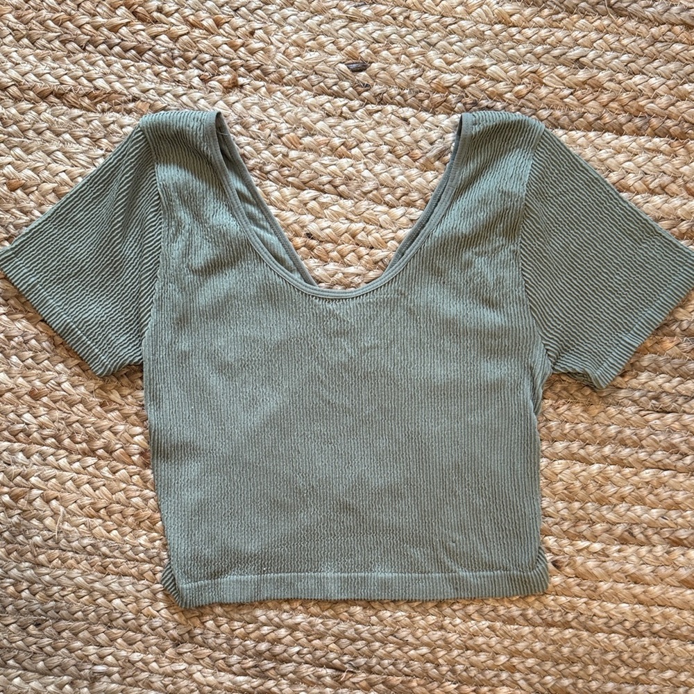 Active Basic Olive Ribbed Crop Top - image 1